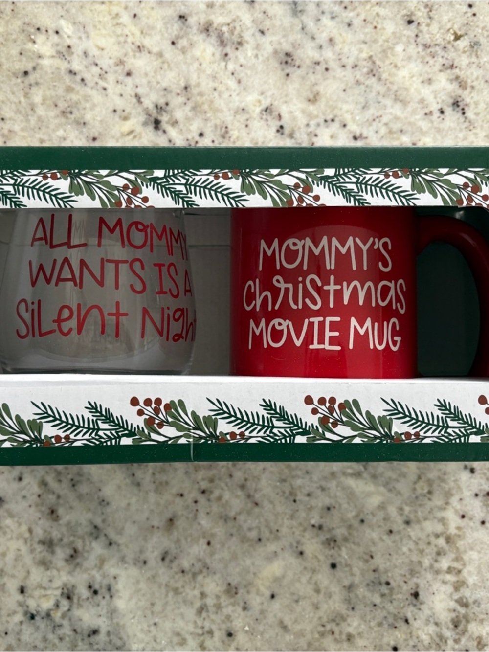 Kirkland’s Home Christmas Mug & Wine Glass Set – “Mommy’s Christmas Movie Mug”